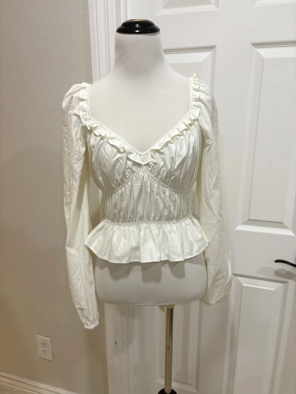 Reformation Fern Top White Puff Peplum Top Small